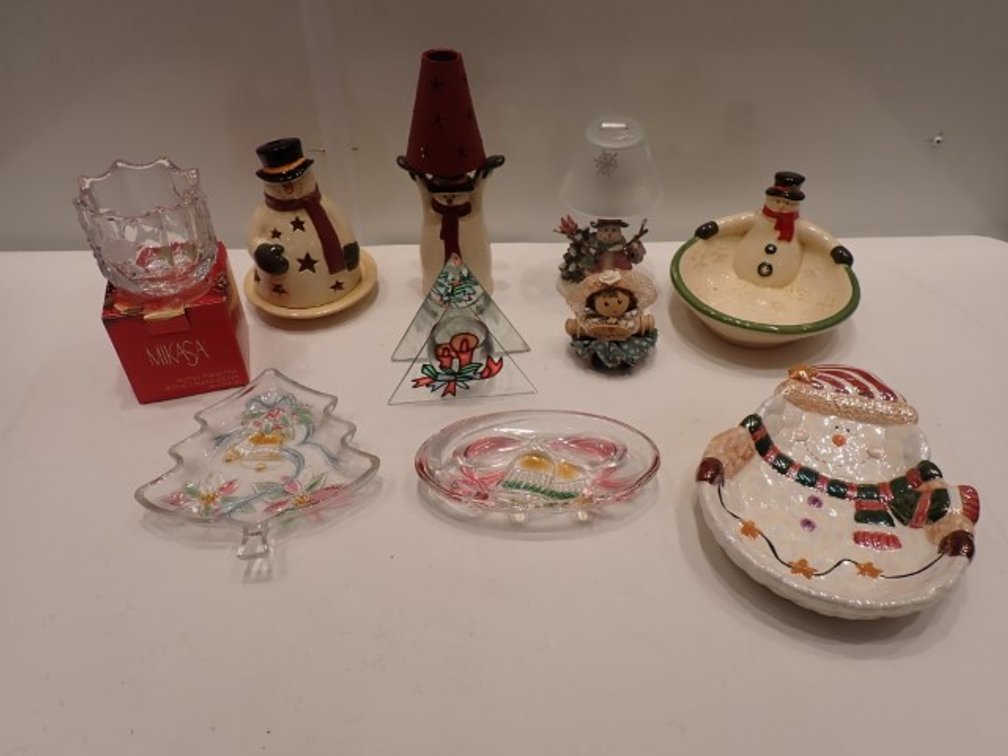 Variety of Christmas Themed Teal lights and Candy Dishes