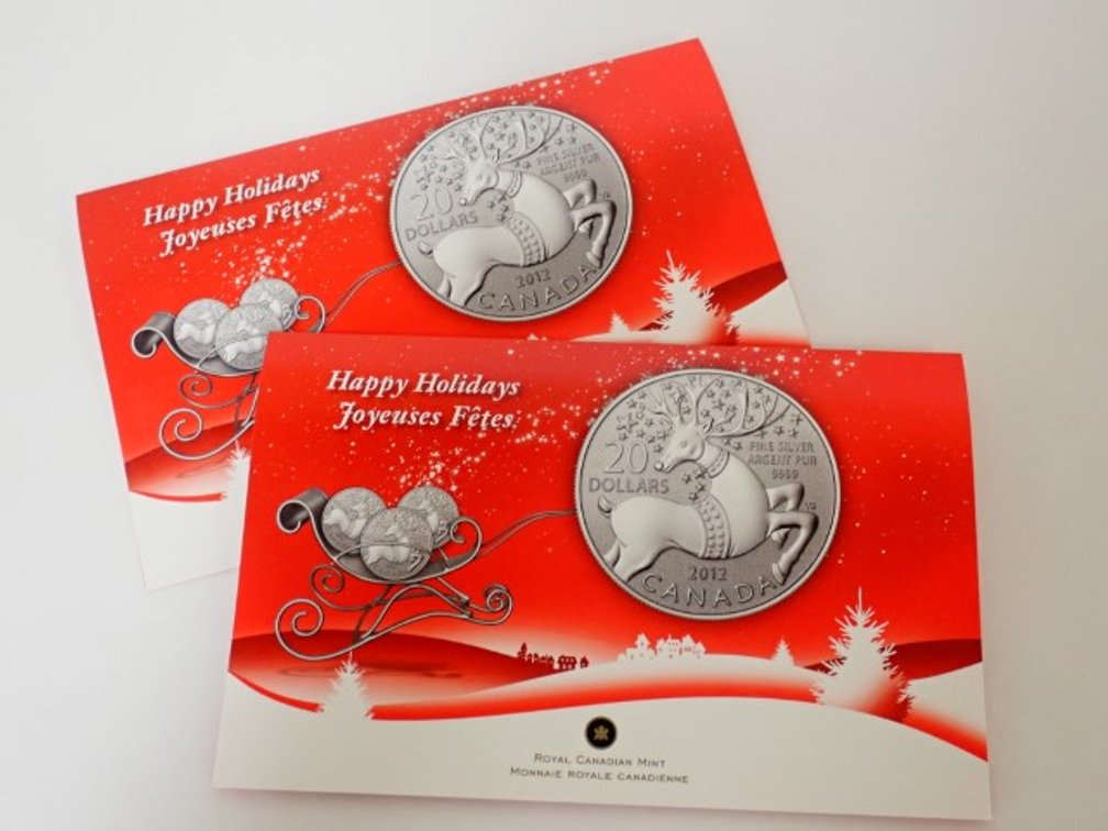 Two "Happy Holidays" $20 Canadian Fine Silver Coins