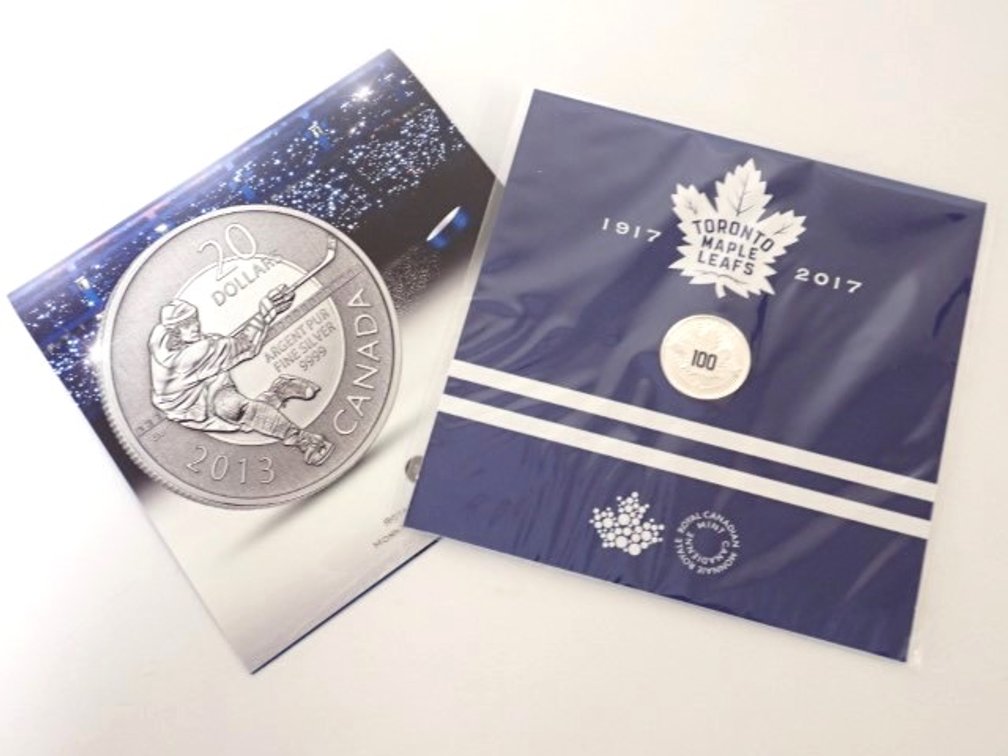 Two Fine Silver Hockey Commemorative Coins