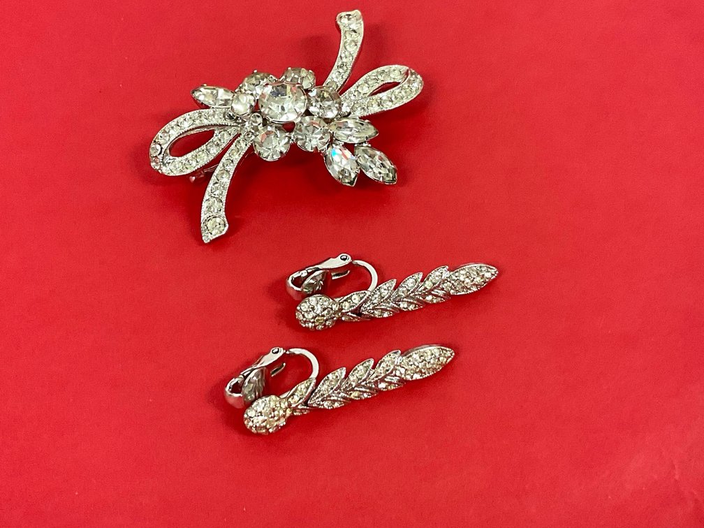 Signed Eisenberg Ice Brooch Plus Earrings 