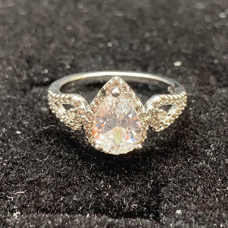 Sterling Pear Cut Crystal Ring