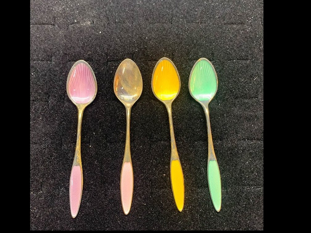 Danish Pastel Enamel Sterling Spoon Set