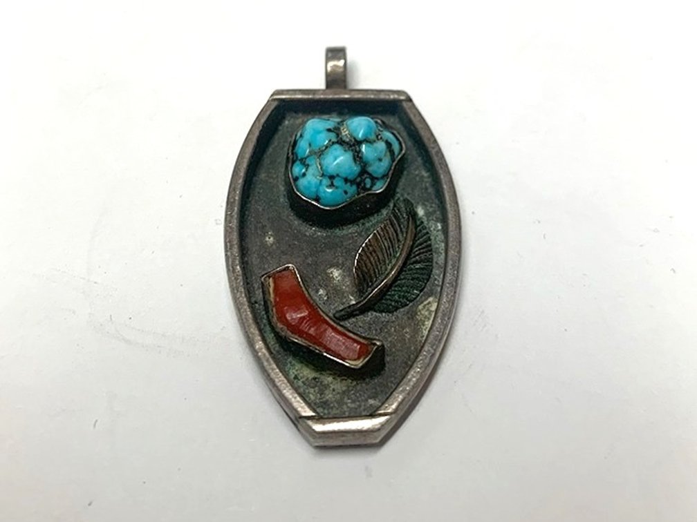 Sterling Turquoise & Coral Pendant