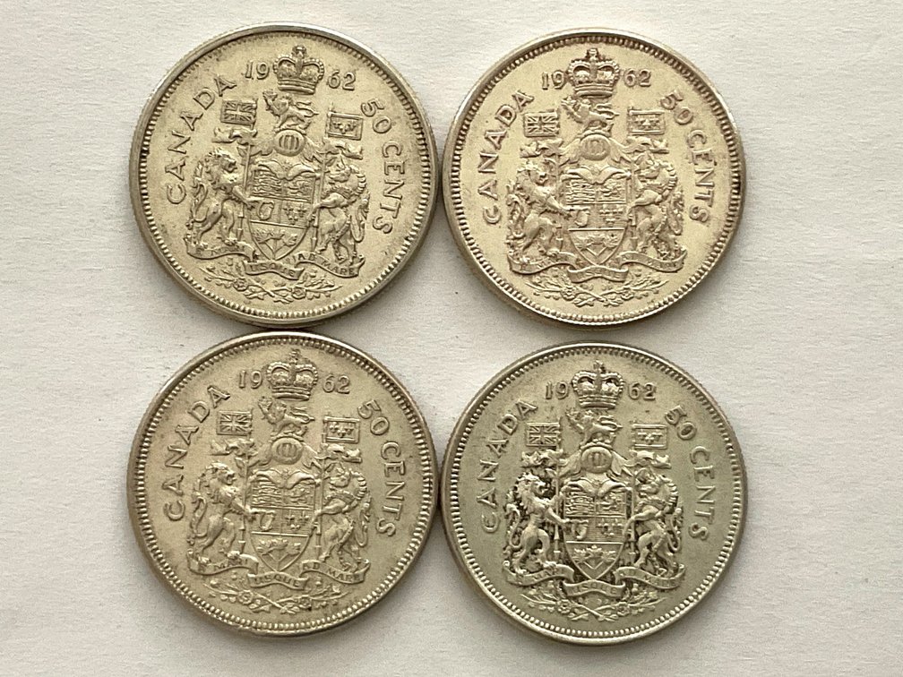 Four 1962 Silver Half Dollar Coins