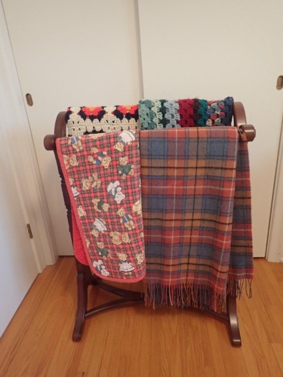 Quilt Rack with Crochet Blankets