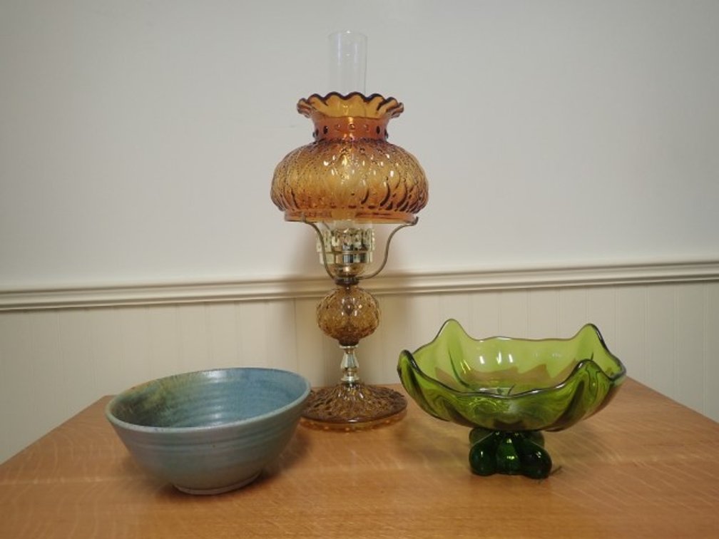 Glass Lamp and Bowls