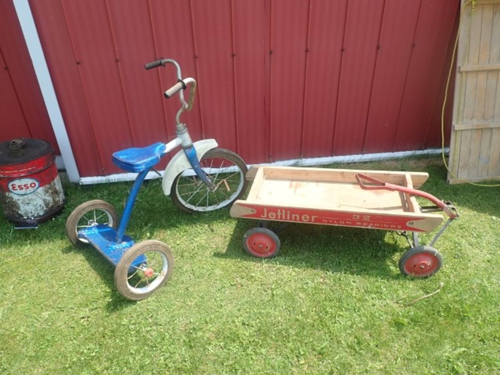 Vintage AMF Tricycle and Wooden Wagon