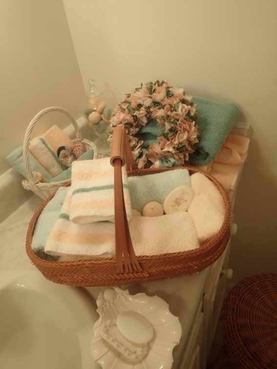 Aqua and Peach bathroom set