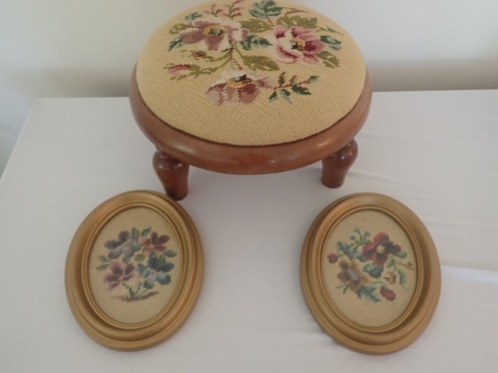 Needlepoint Footrest and pictures