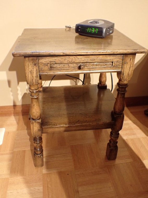 Rustic Side Table with Alarm Clock