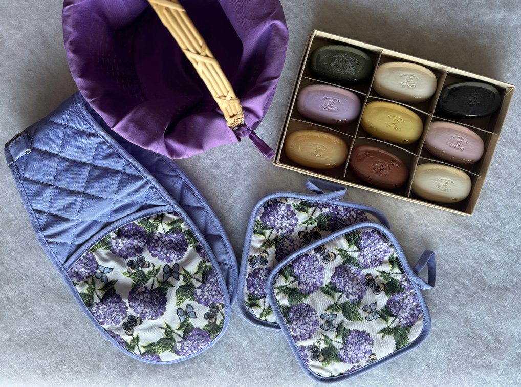 Vermont Soap Set with Lilac Hotpads in Basket