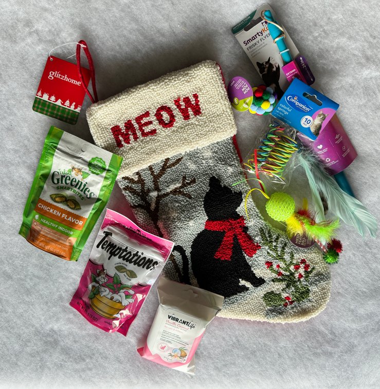 Wool Hooked "Meow" Cat Goody Christmas Stocking 