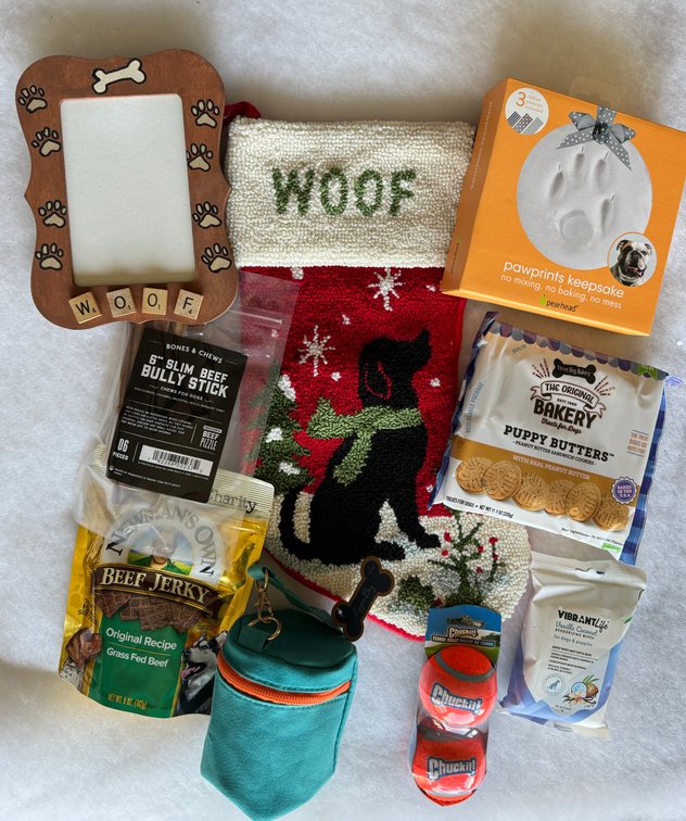 Wool Hooked "Woof" Dog Goody Christmas Stocking 