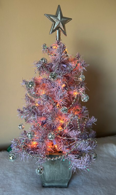24" Lavender Prelit Tree w/ Silver Toned Decorations