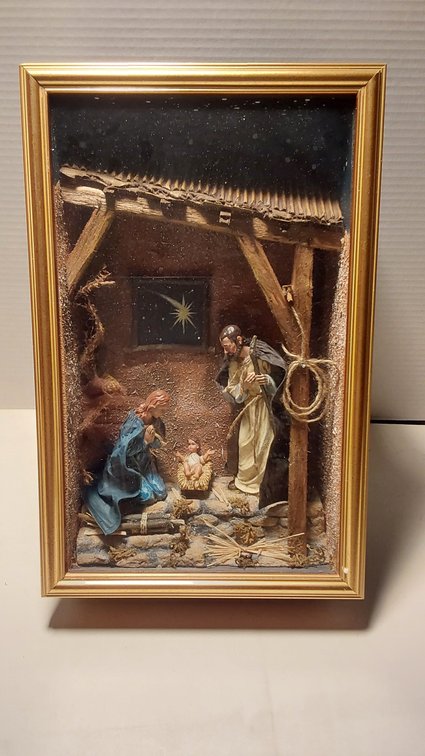 Vintage Shadow Box Manger Scene