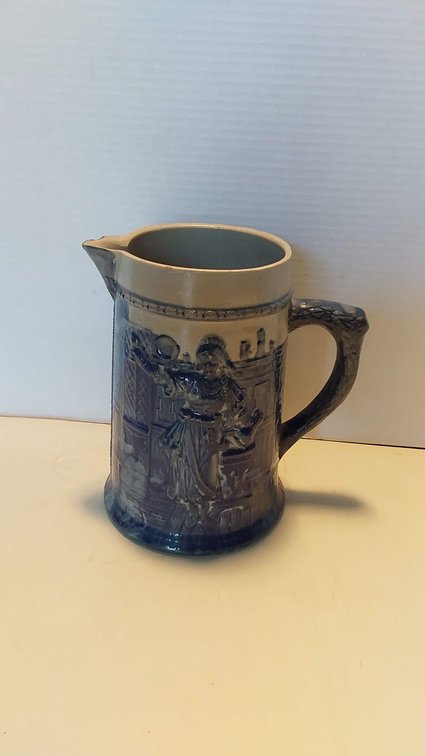 Antique Blue Stoneware Pottery Jug/Pitcher