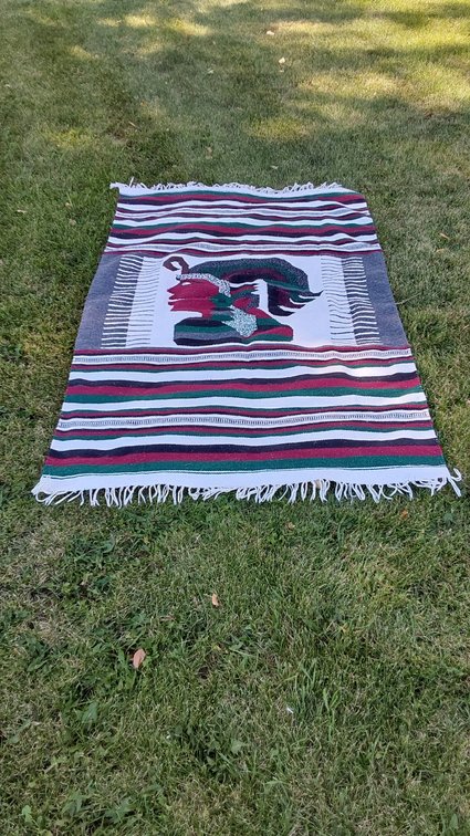 Vintage Handwoven Mexican Serape Blanket(46" x 76") Aztec or Mayan Warrior