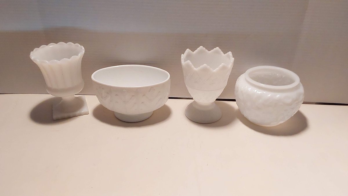 (4) Pieces of Milk Glass