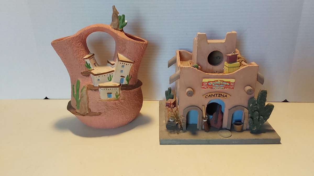 Southwest Pottery(Note Chip) & Wooden Cantina
