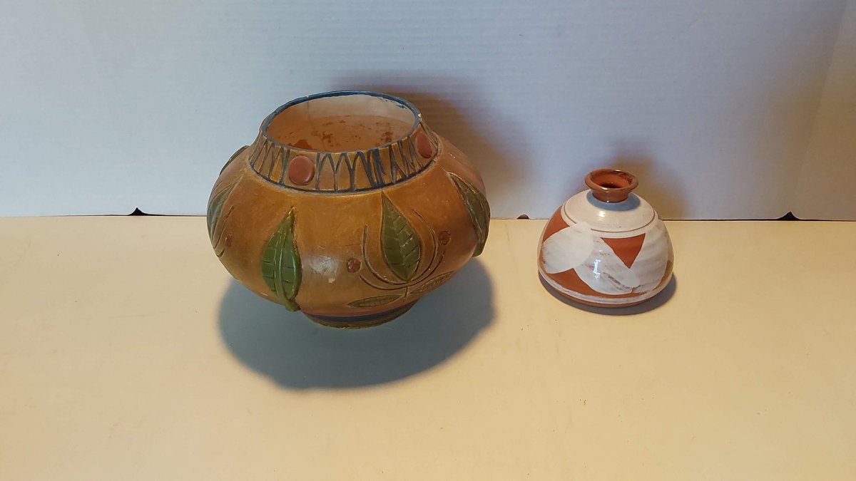 Pottery Vase & Jar(Lg. Vase has been repaired)