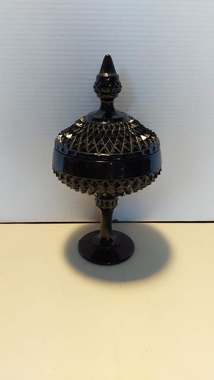 Indian Glass Tiara Black Diamond Point Pedestal Compote