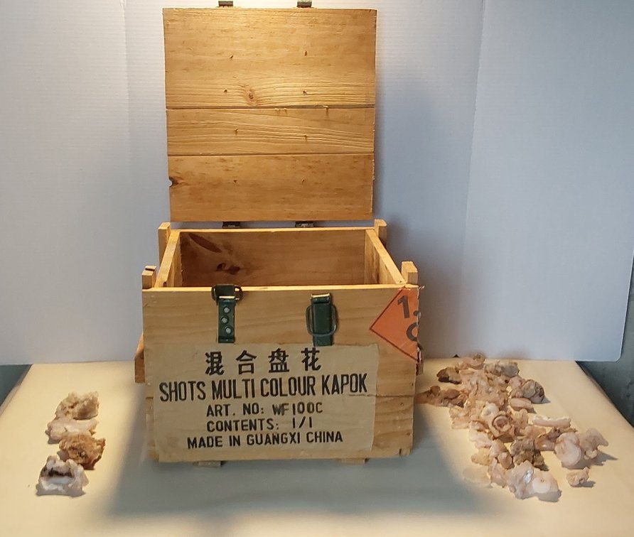 1.3 Kapok Explosive Wooden Box w/Desert Rose Agate