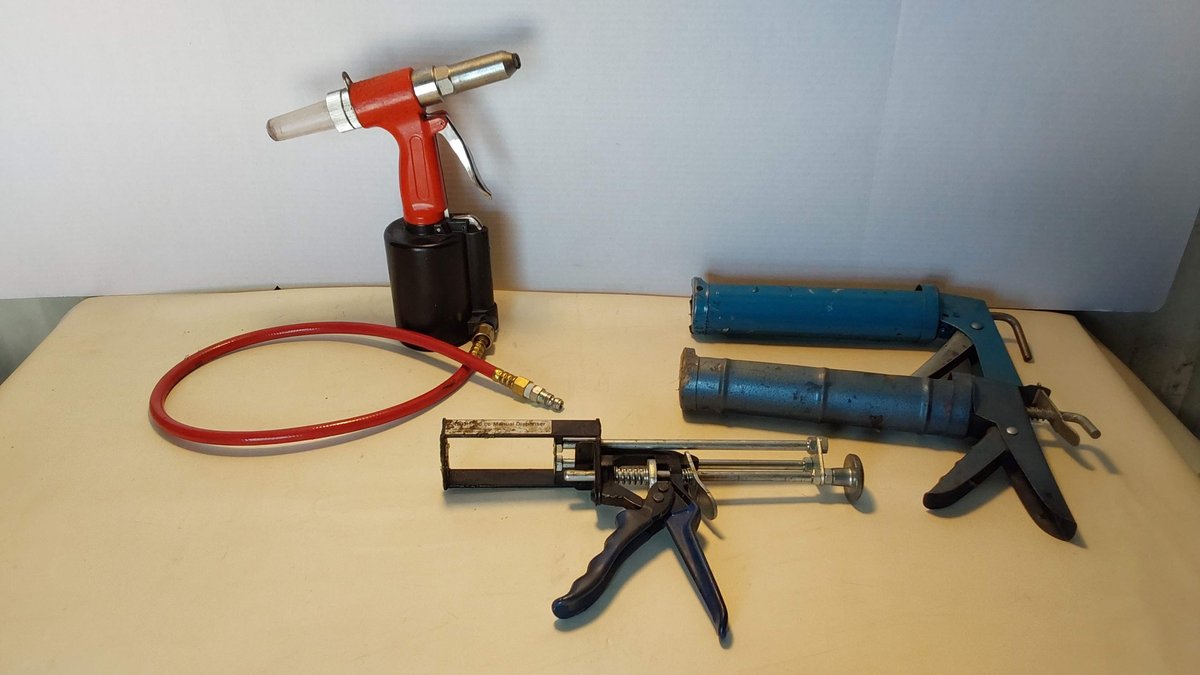 Air Rivet Gun & (3) Caulking Guns