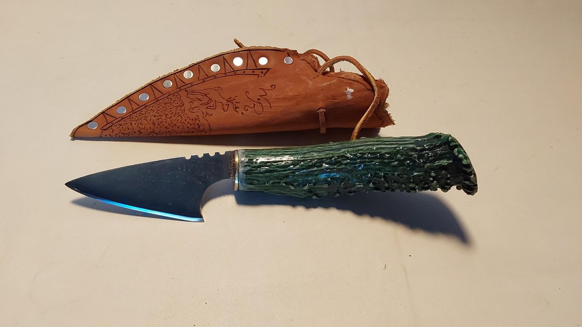 Antler Handle Knife & Leather Sheath