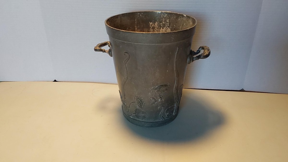 Antique Bucket/Cache Pot (9 1/2" T x 8" W) (Appears to be Pewter)