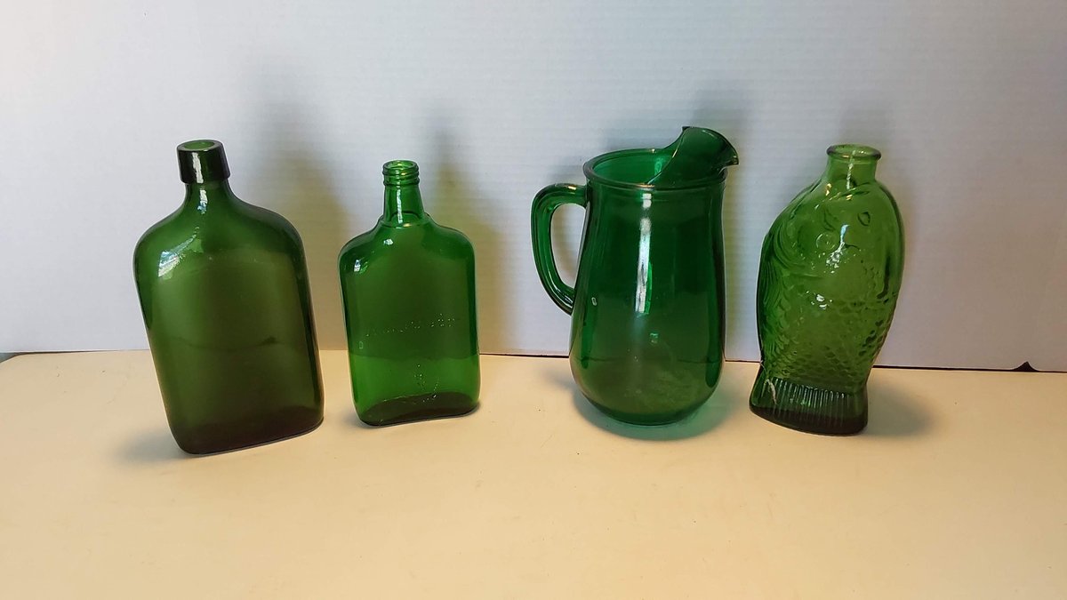 Vintage Green Glass (Pitcher; Fish Bottle; Ambassador)