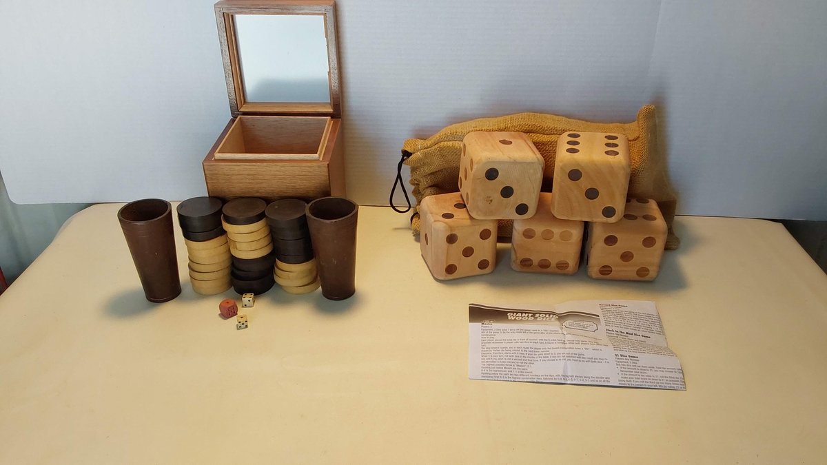 Vintage Wooden Backgammon/Checker Game Set in Wooden Box; Giant Wooden Dice