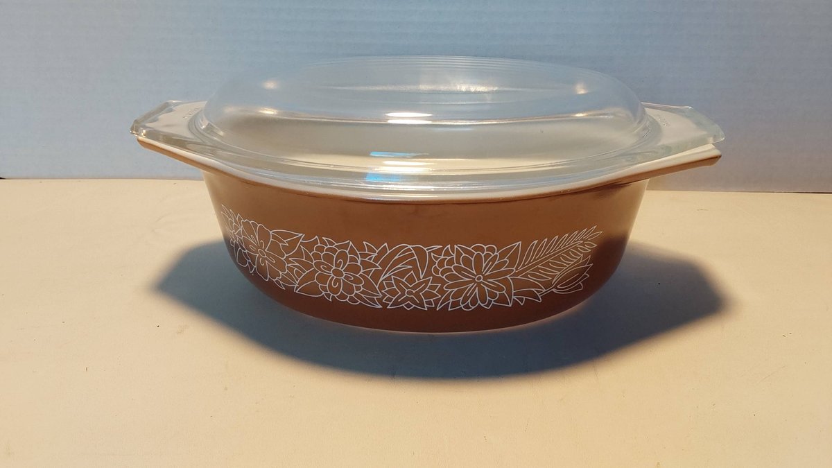 Vintage Woodland Brown Pyrex Covered Casserole Dish
