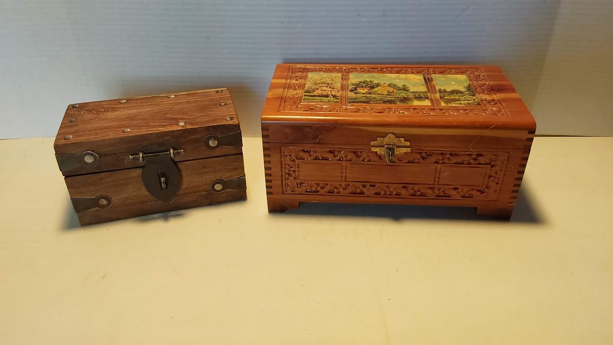 Vintage Jewelry Box; Wooden Treasure Chest