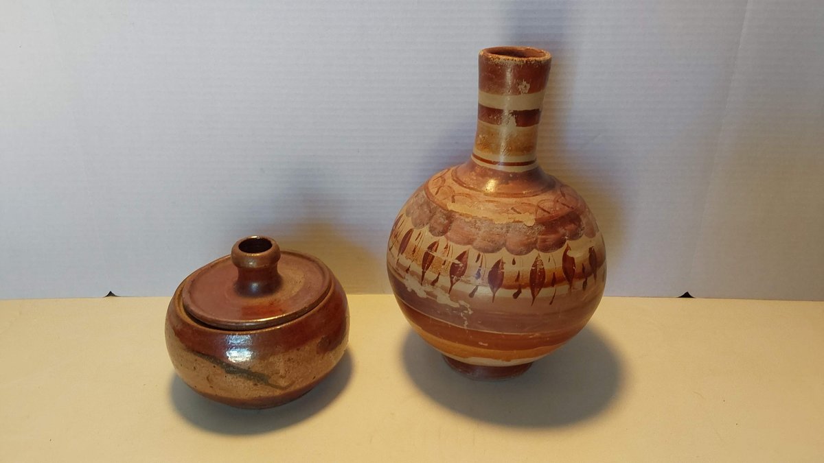 Pottery Vase/Water Jug; Lidded Jar