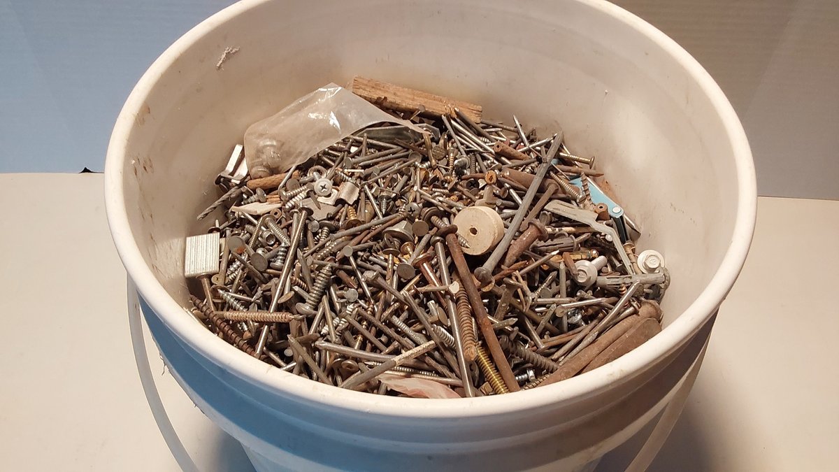 Bucket of Assorted Nails & Fasteners