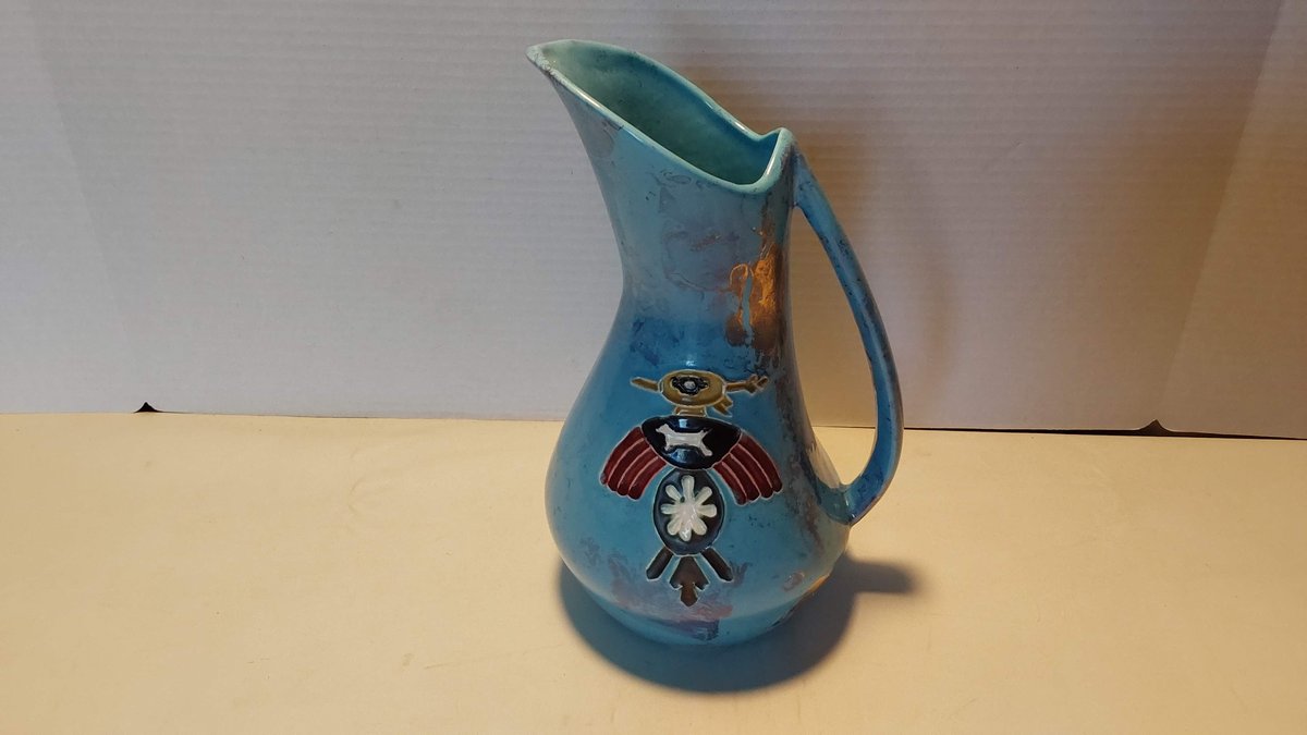 Vintage Blue Native American Ceramic Glaze Bird Pitcher