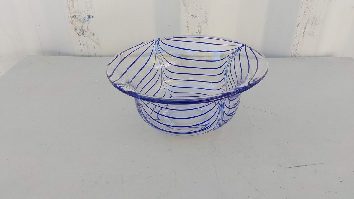 Vintage MMA Cobalt Blue Pulled Feather Hand Blown Bowl