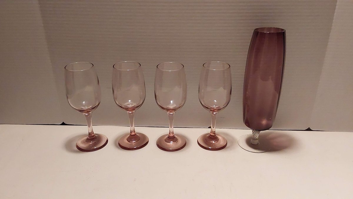 Plum Colored Wine Glasses & Vase