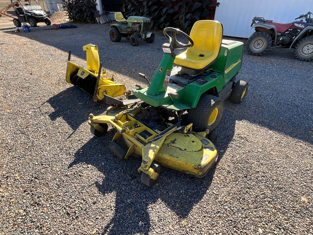 John Deere F725 Lawn Mower w/ 54” Deck, Snow Blower & Cab