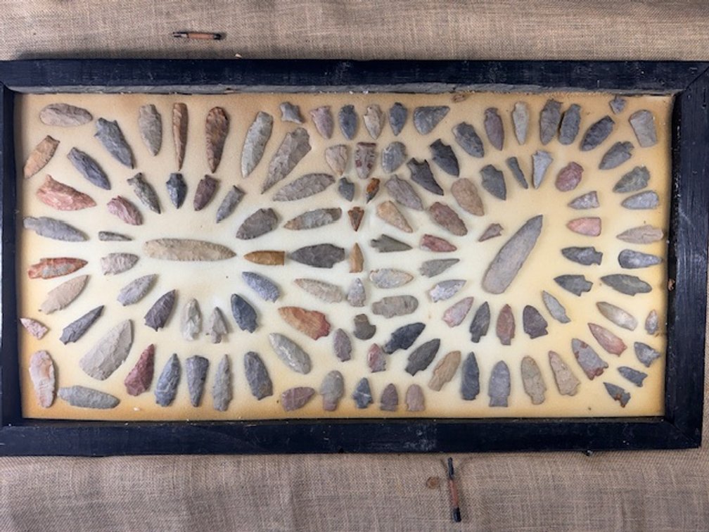 Collection of Native American Artifacts - 122 pieces in handcrafted display 