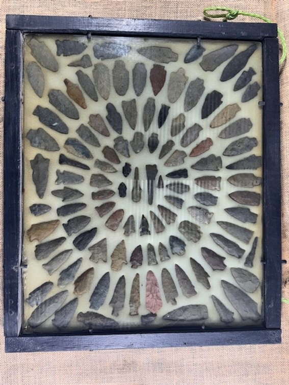 Native American Artifacts / Arrowheads  107 pieces in handcrafted display