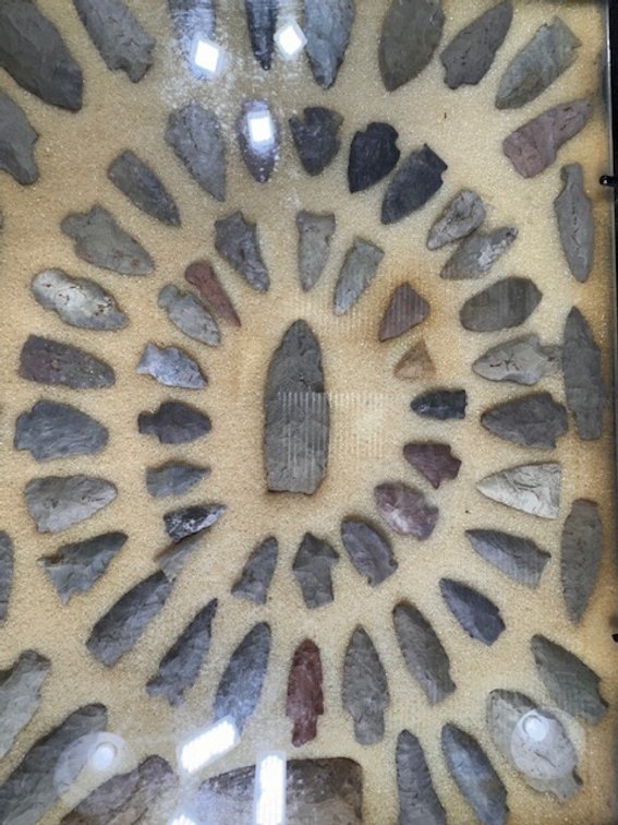 Native American Artifacts / Arrowheads  69 pieces in handcrafted display