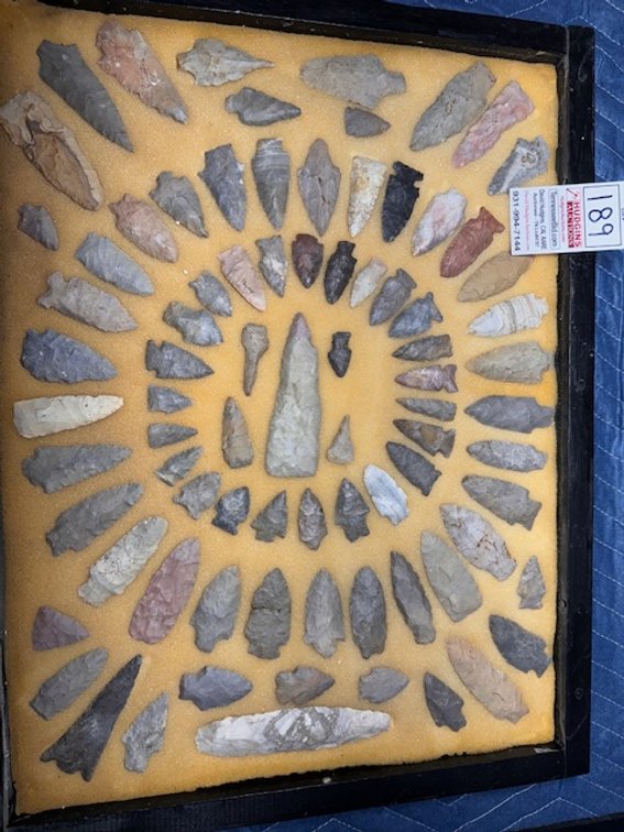 Native American Artifacts / Arrowheads  82 pieces in handcrafted display