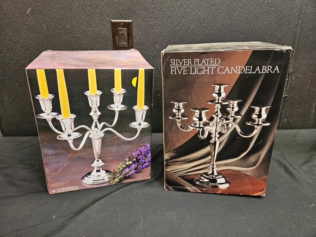 Vintage Silver Plated Candelabras in Boxes (S-4)