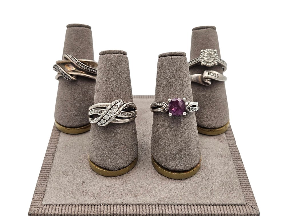 Sterling, Diamond, and Tourmaline Rings Lot (V)