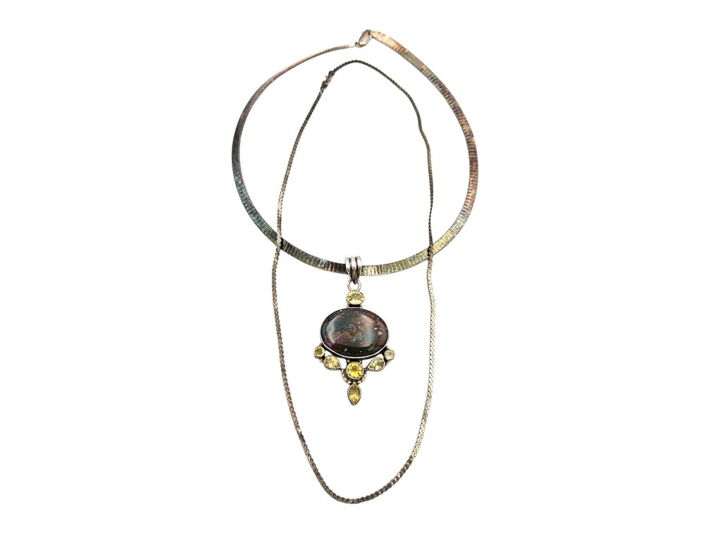 Sterling Statement Natural Stone Necklace, and Sterling 'S' Chain (V)