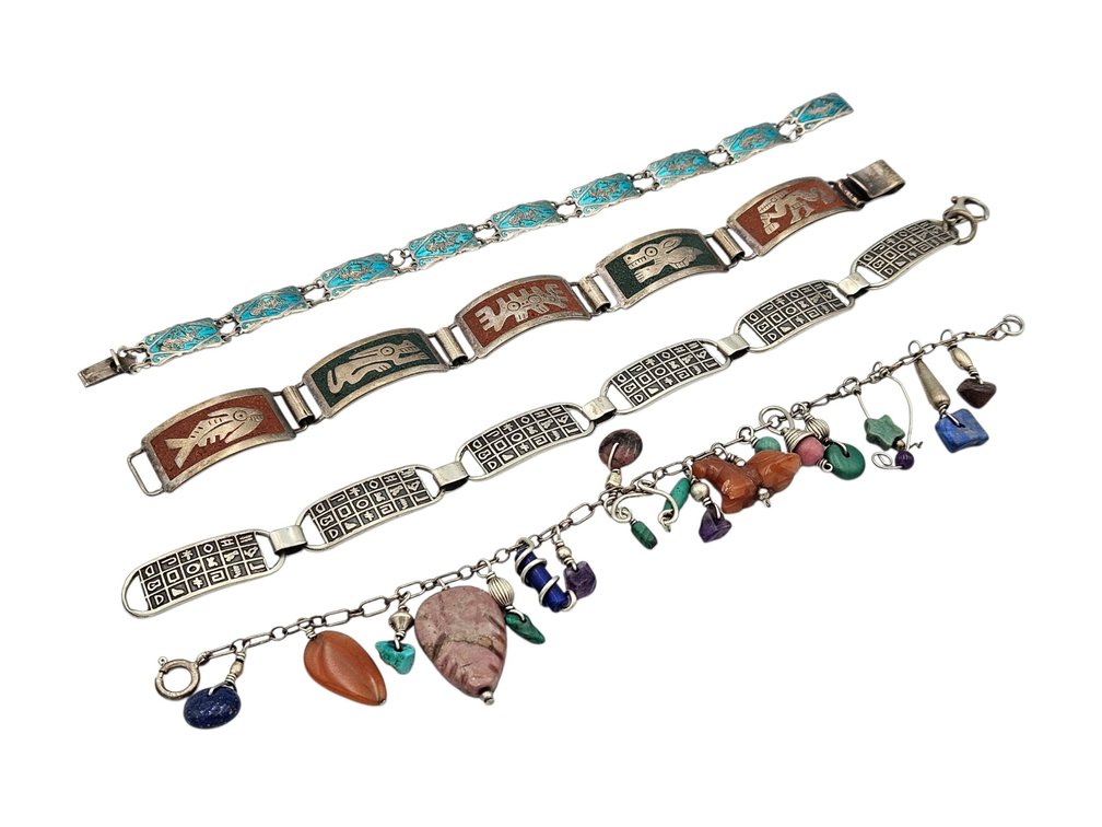 Sterling Bracelets Lot - Natural Stone Charms Bracelet, and More (V)