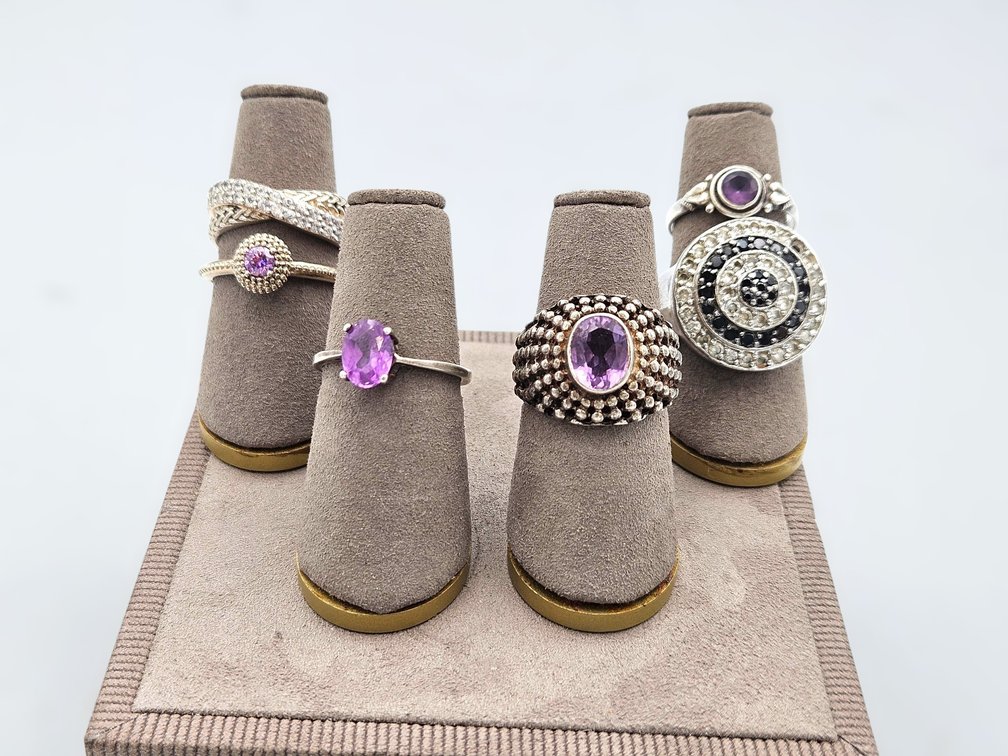 Sterling Amethyst Rings Lot - CZ, Amethyst, and More (V)