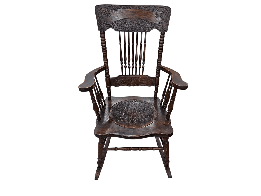 Vintage Leather Bottom Rocking Chair (Z2)