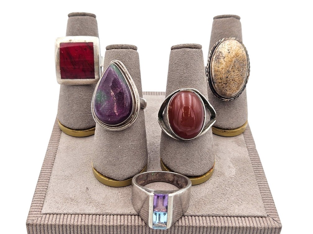 Sterling Rings Lot - Carnilian, Natural Stones, and More (V)